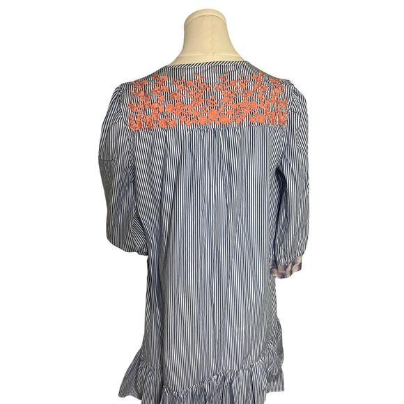 J.Crew Re-Imagined Boho Dress S Blue White Striped Embroidered Cotton Peasant - Picture 6 of 14